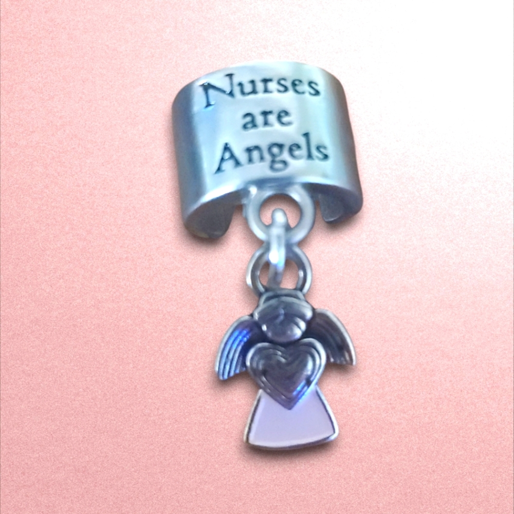 🏥NIB Silver-tone/Pink Nurse Stethoscope Angel Charm🏥